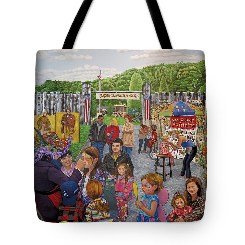 Landscape Tote Bag featuring the painting Face Painting at the Long Island Fair towel version #2 by Bonnie Siracusa