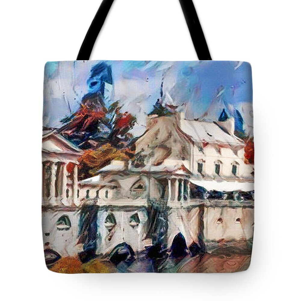 Fairmount Tote Bag featuring the painting Fairmount Waterworks in Philadelphia Watercolor by Bill Cannon