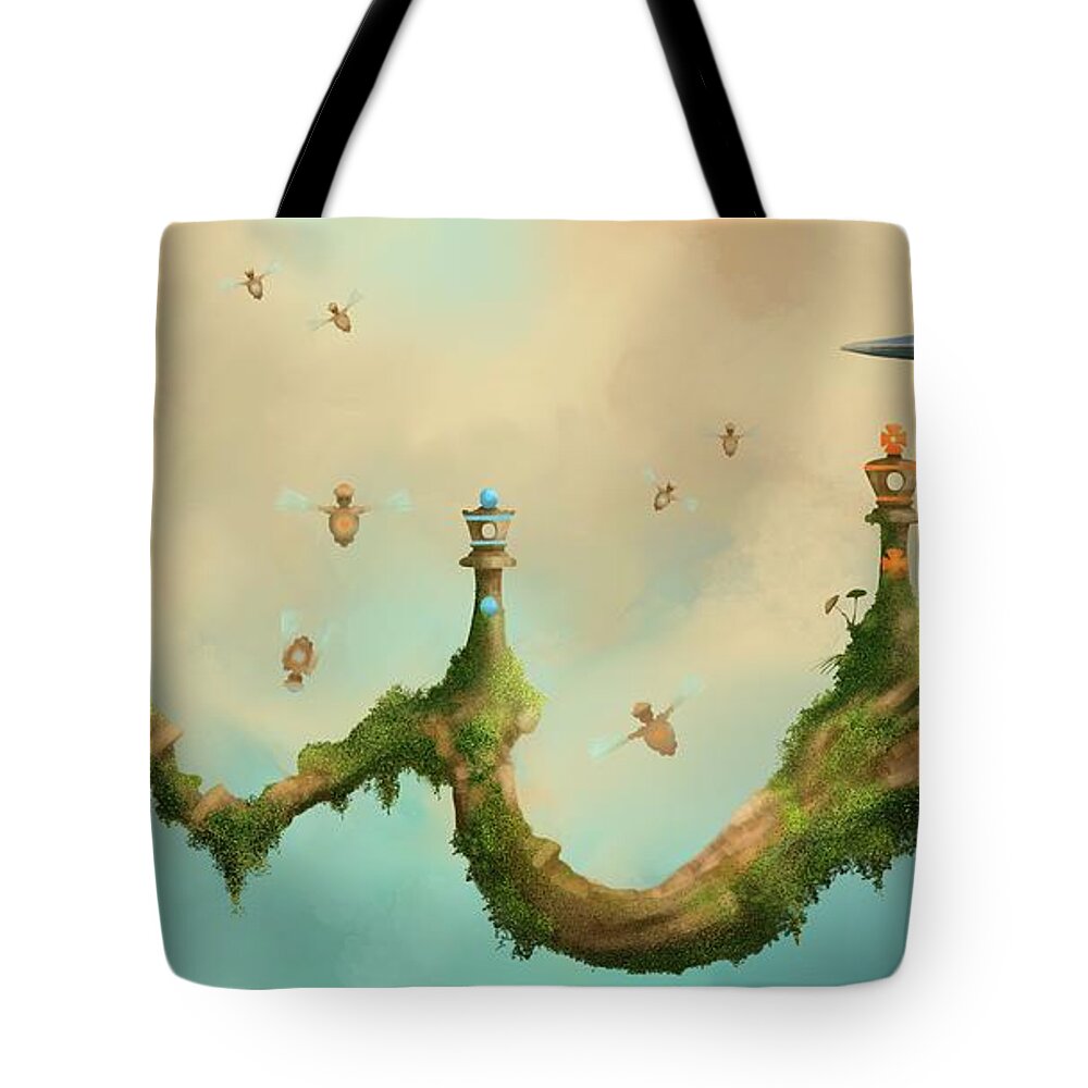 Fairy Chess Tote Bag featuring the painting Fairy Chess by Joe Gilronan