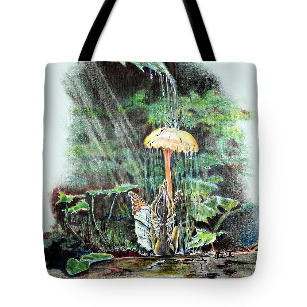 Fairy Tote Bag featuring the drawing Fairy Shower by Susan Moore