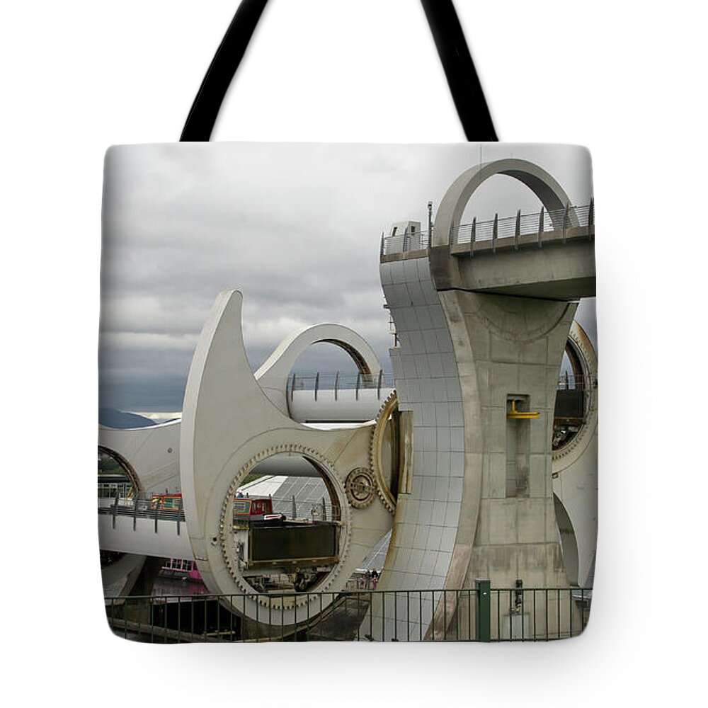 Falkirk Tote Bag featuring the photograph Falkirk Wheel working. by Elena Perelman