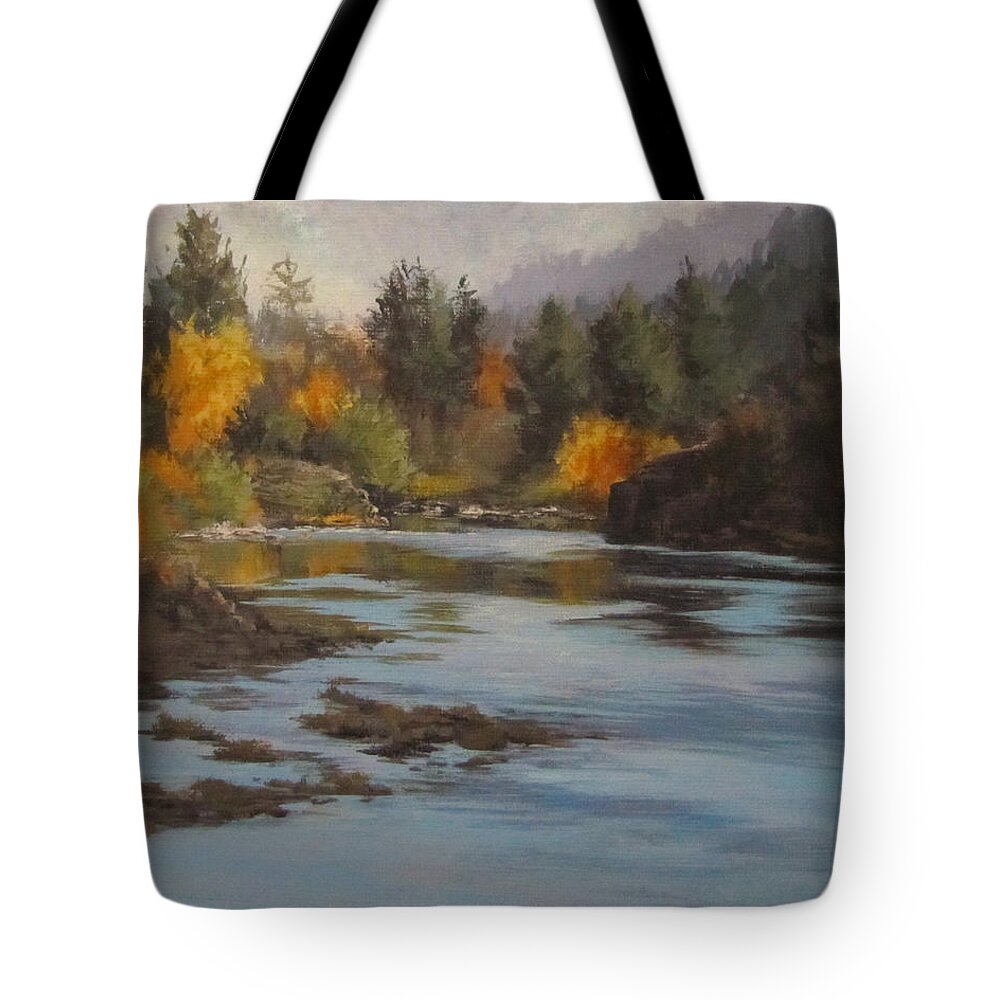 Landscape Tote Bag featuring the painting Fall at Colliding Rivers by Karen Ilari