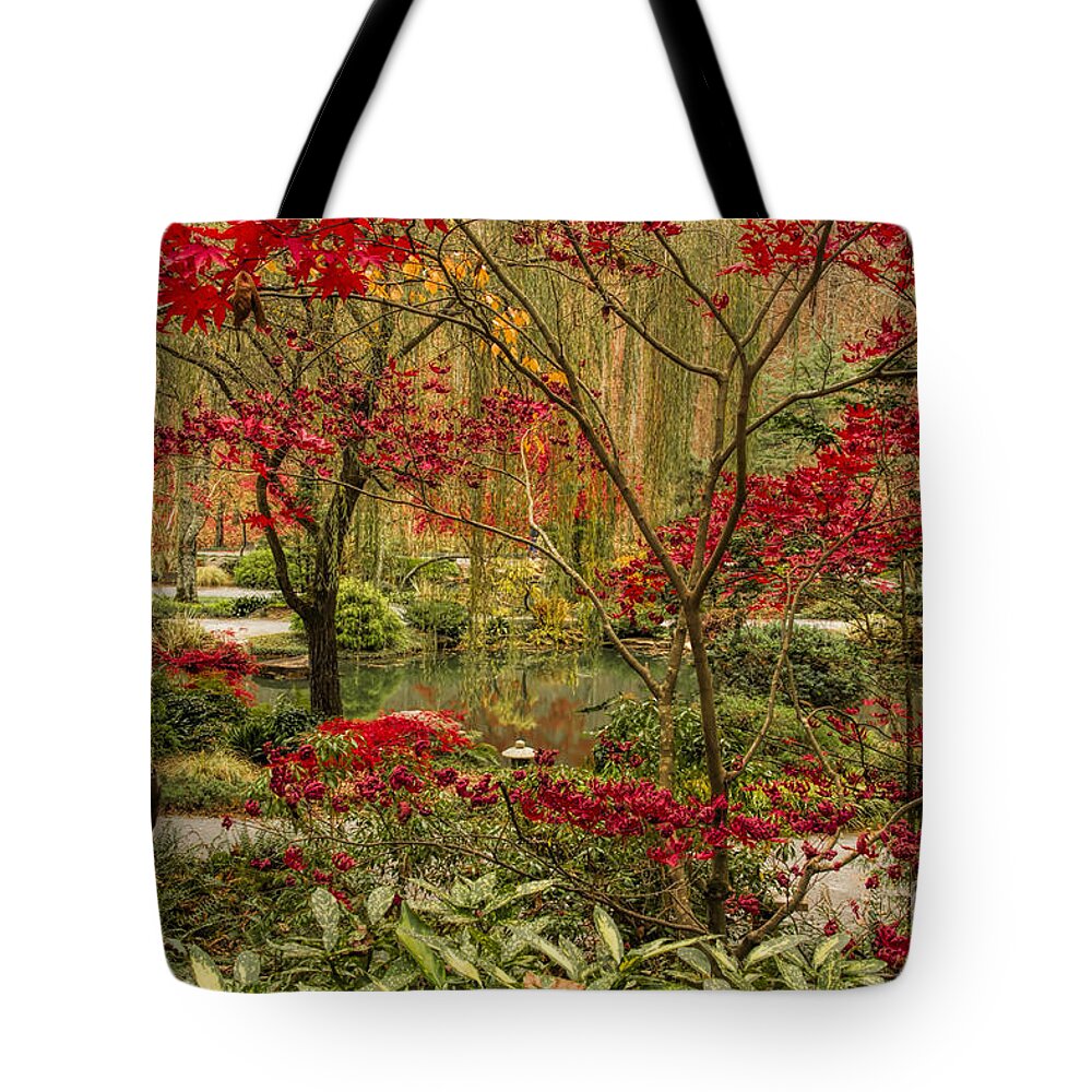Fall Color Tote Bag featuring the photograph Fall Color in the Japanese Gardens by Barbara Bowen