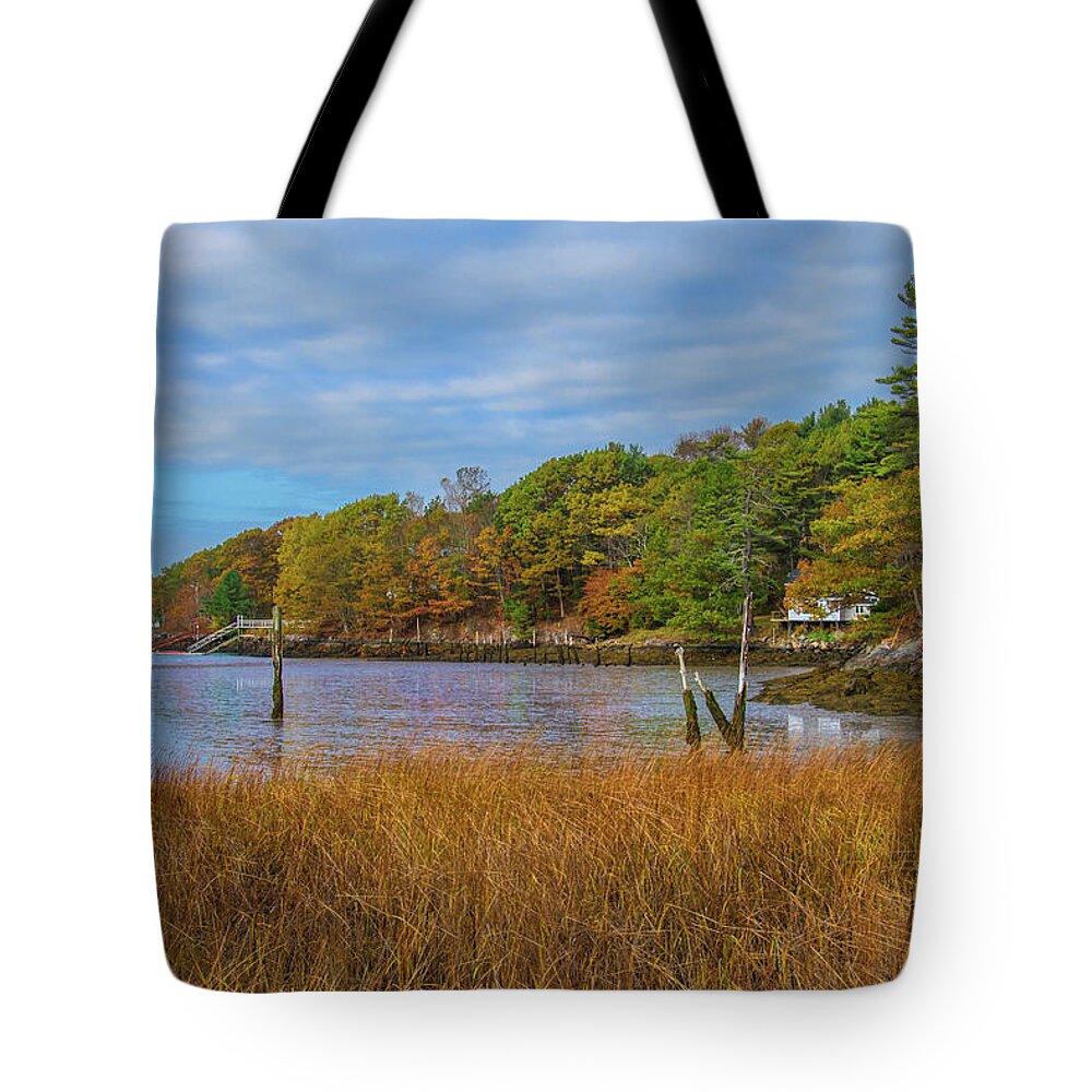 Edgecomb Tote Bag featuring the photograph Fall Colors in Edgecomb Too by Tim Kathka