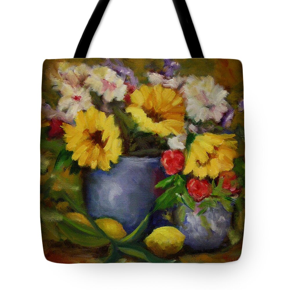 Still Life Tote Bag featuring the painting Fall Flower Still-life by Linda Hiller