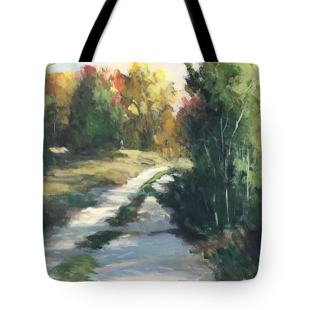 Fall Trees Tote Bag featuring the painting Fall Shadows by Mary Scott