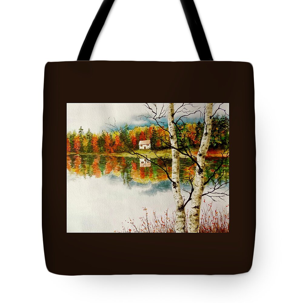 Landscape Tote Bag featuring the painting Fall Splendour by Sher Nasser