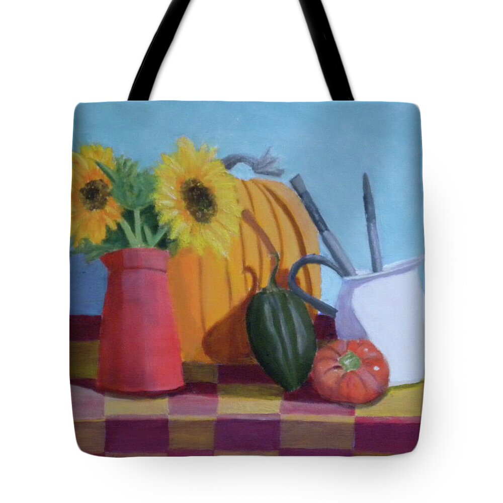 Still Life Sunflowers Light Tote Bag featuring the painting Fall Time by Scott W White