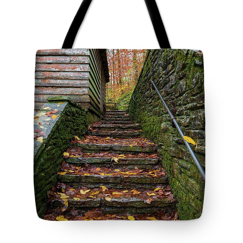 Sharon Popek Tote Bag featuring the photograph Fall Up Stairs by Sharon Popek
