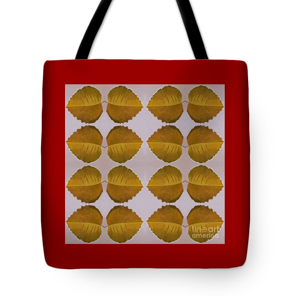 Leaves Tote Bag featuring the digital art Fallen Leaves Arrangement In Yellow by Helena Tiainen