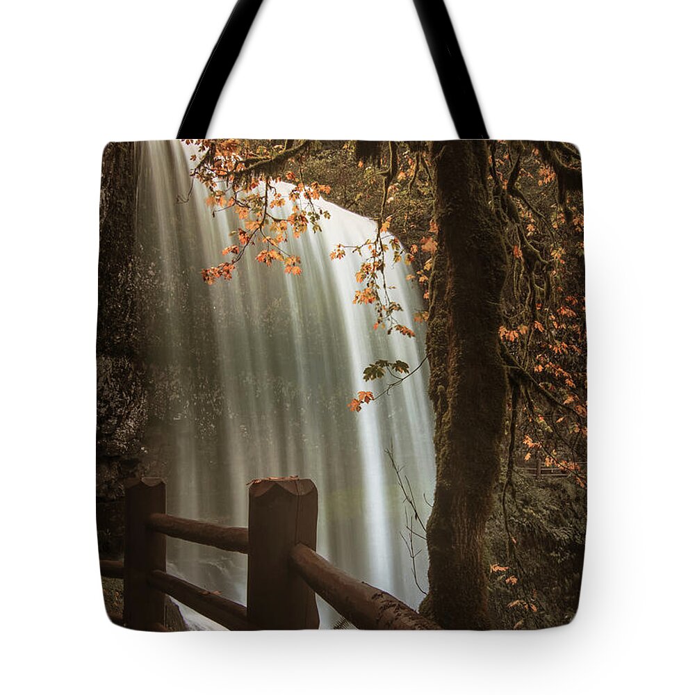 Waterfalls Tote Bag featuring the photograph Falling Beyond by Don Schwartz