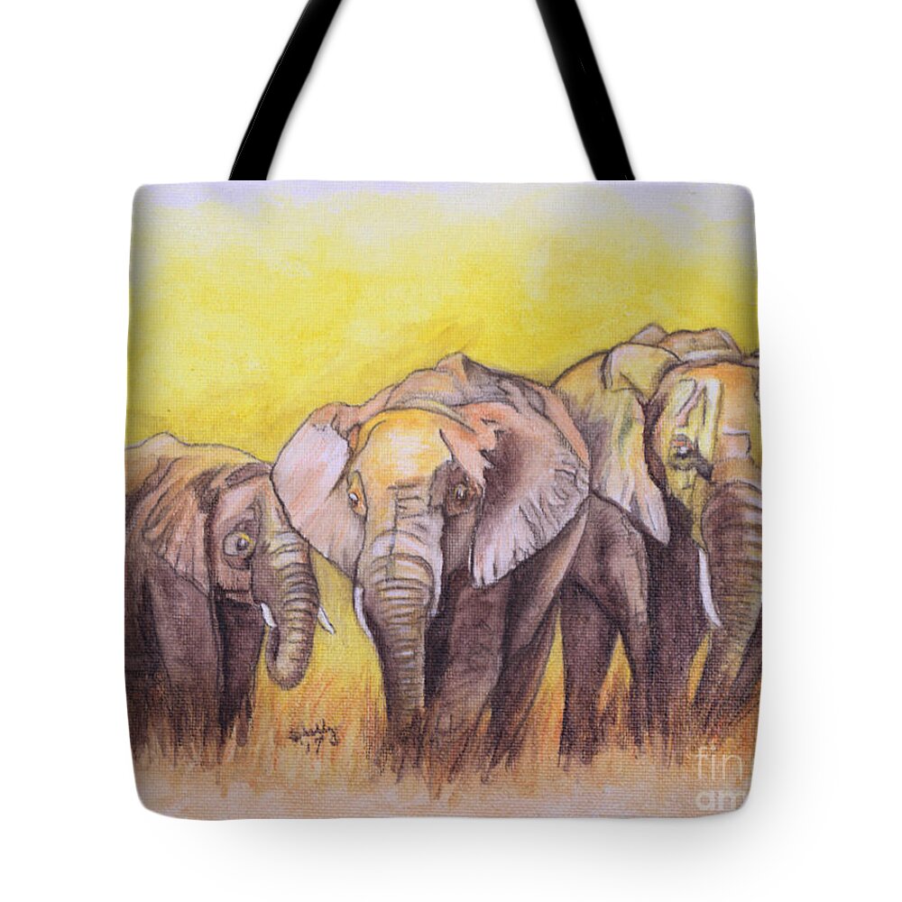 Elephant Tote Bag featuring the painting Family of Elephants by Shelly Tschupp