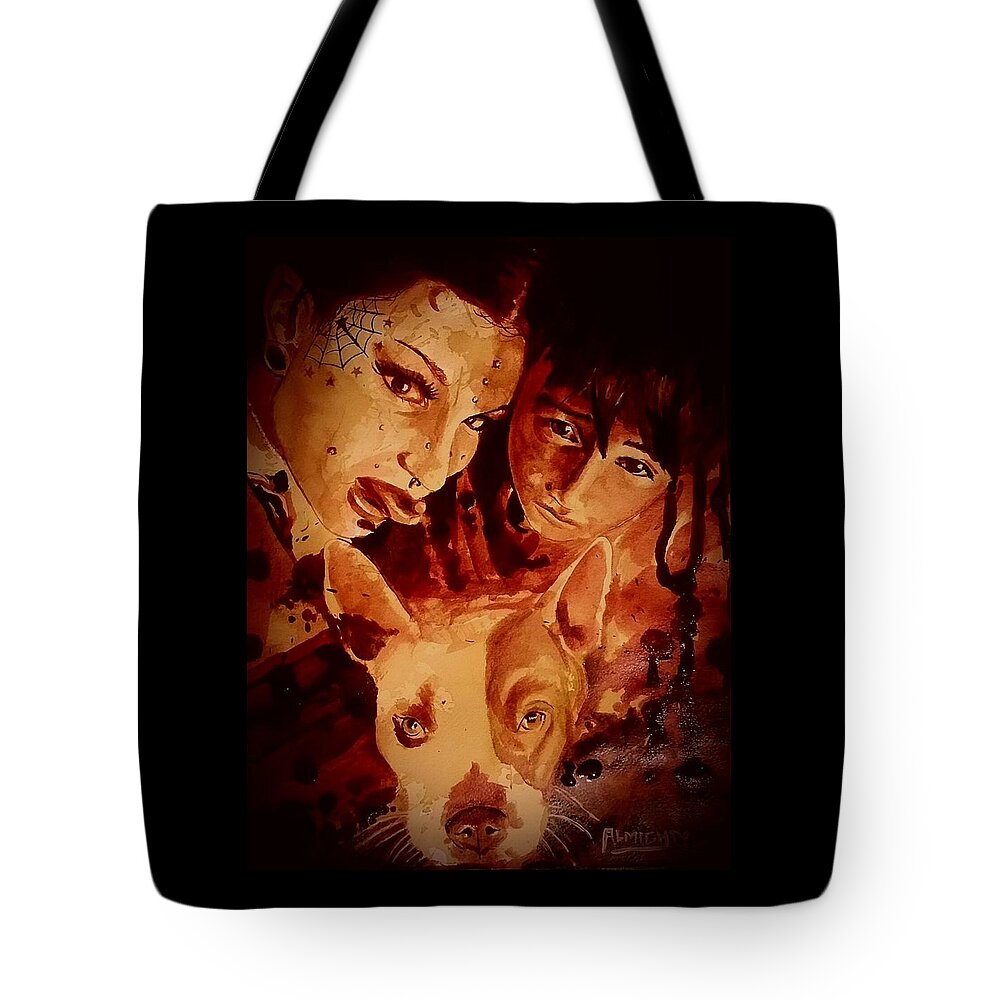 Aubeytu Abellona Tote Bag featuring the painting FAMILY PORTRAIT fresh blood by Ryan Almighty