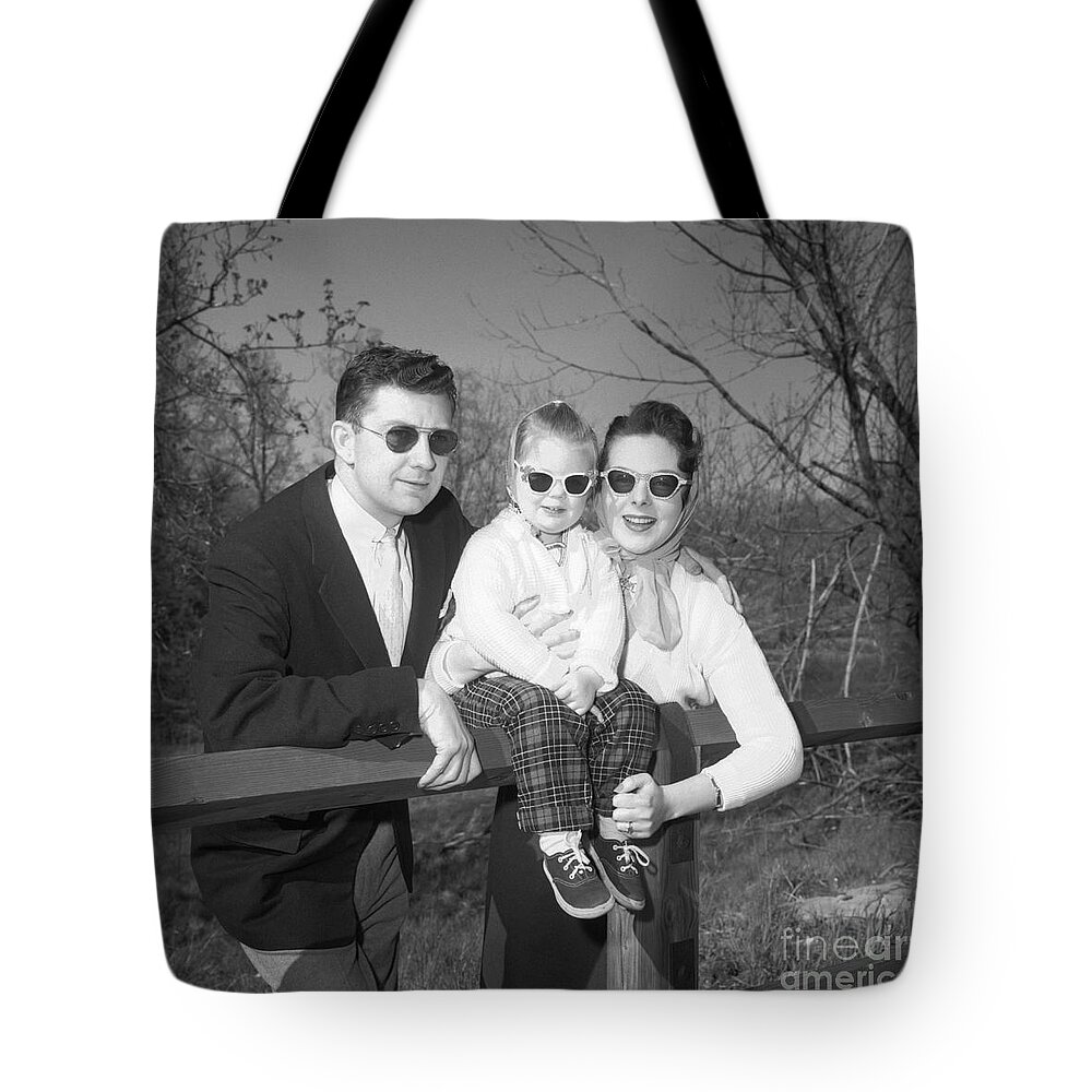 1950s Tote Bag featuring the photograph Family Portrait With Sunglasses, C.1950s by J. Rogers/ClassicStock