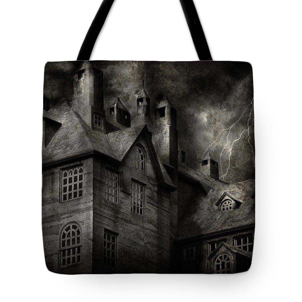 Halloween Tote Bag featuring the photograph Fantasy - Haunted - It was a dark and stormy night by Mike Savad
