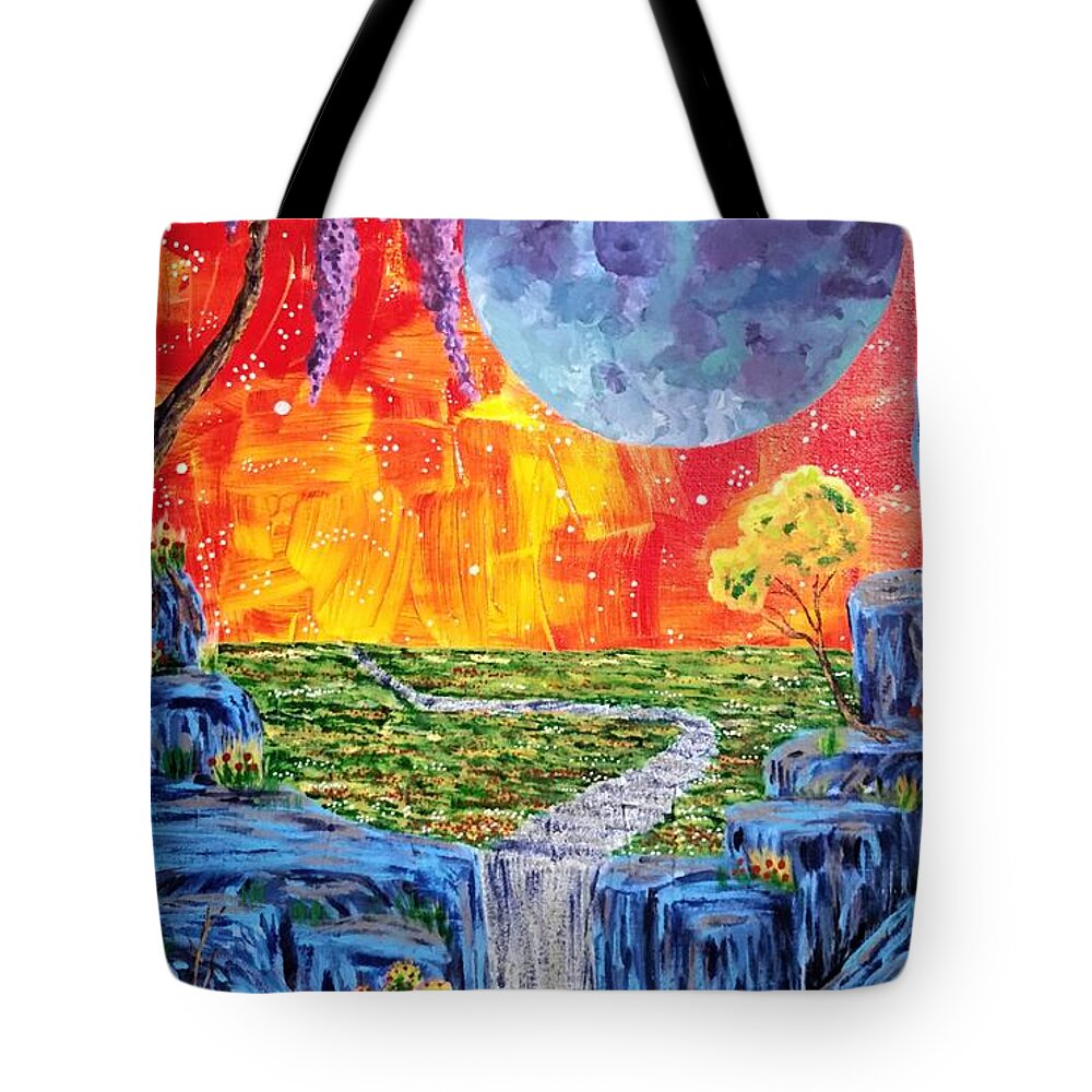 Fantasy Tote Bag featuring the painting Fantasy Falls by Ally White