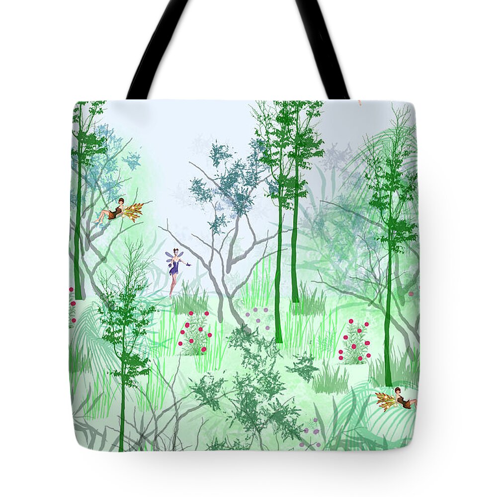Fantasy Tote Bag featuring the digital art Fantasy Woods by Rosalie Scanlon