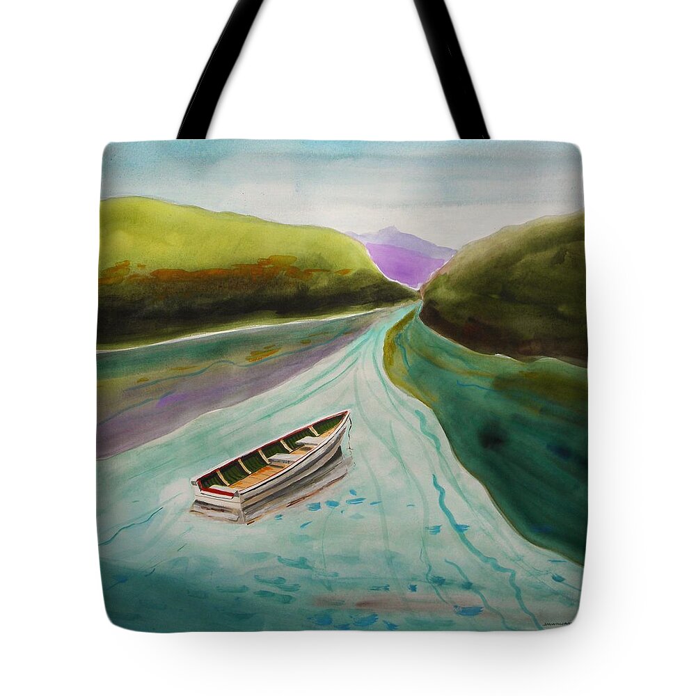 Far From The Bridge Tote Bag featuring the painting Far from the Bridge by John Williams