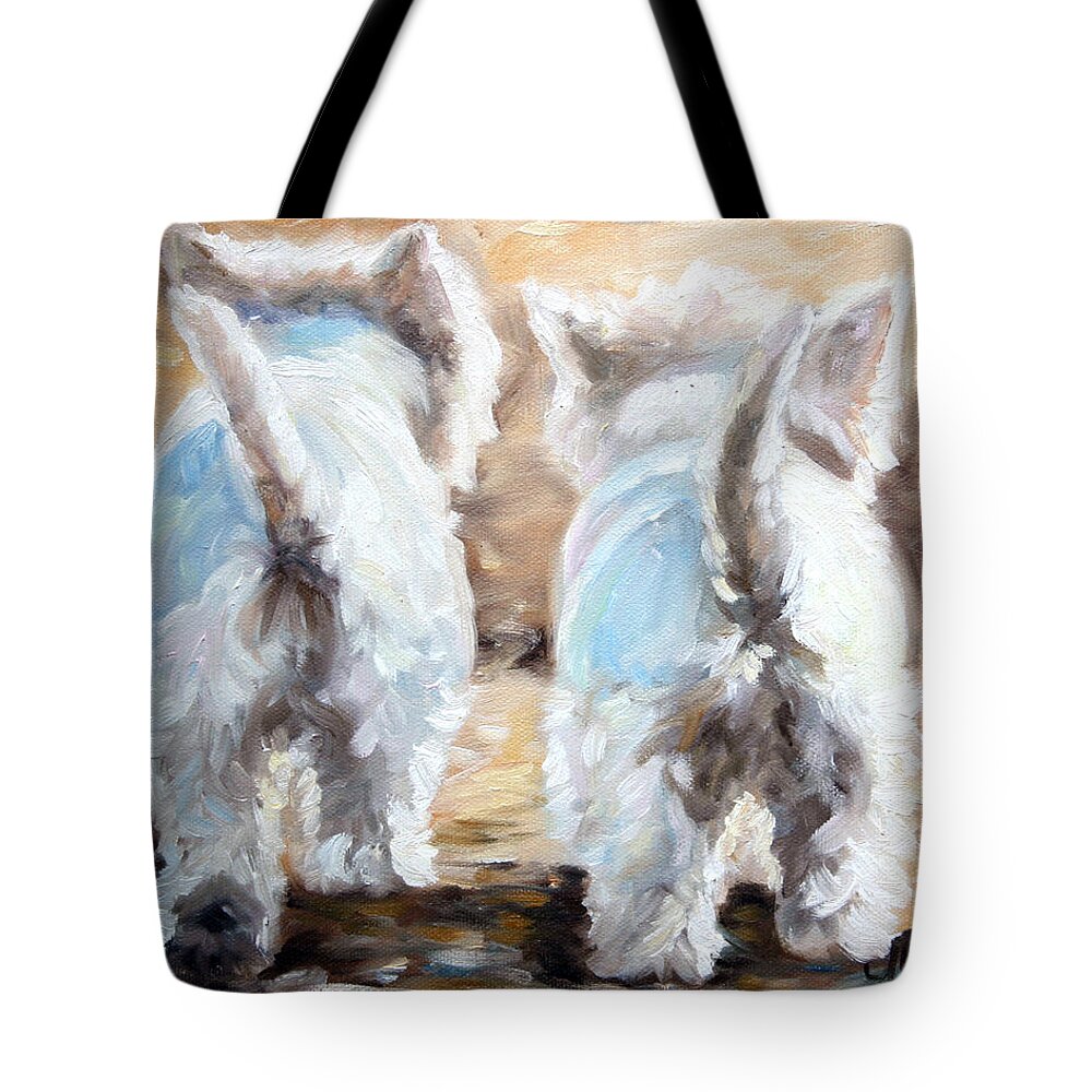 Westie Tote Bag featuring the painting Farewell by Mary Sparrow