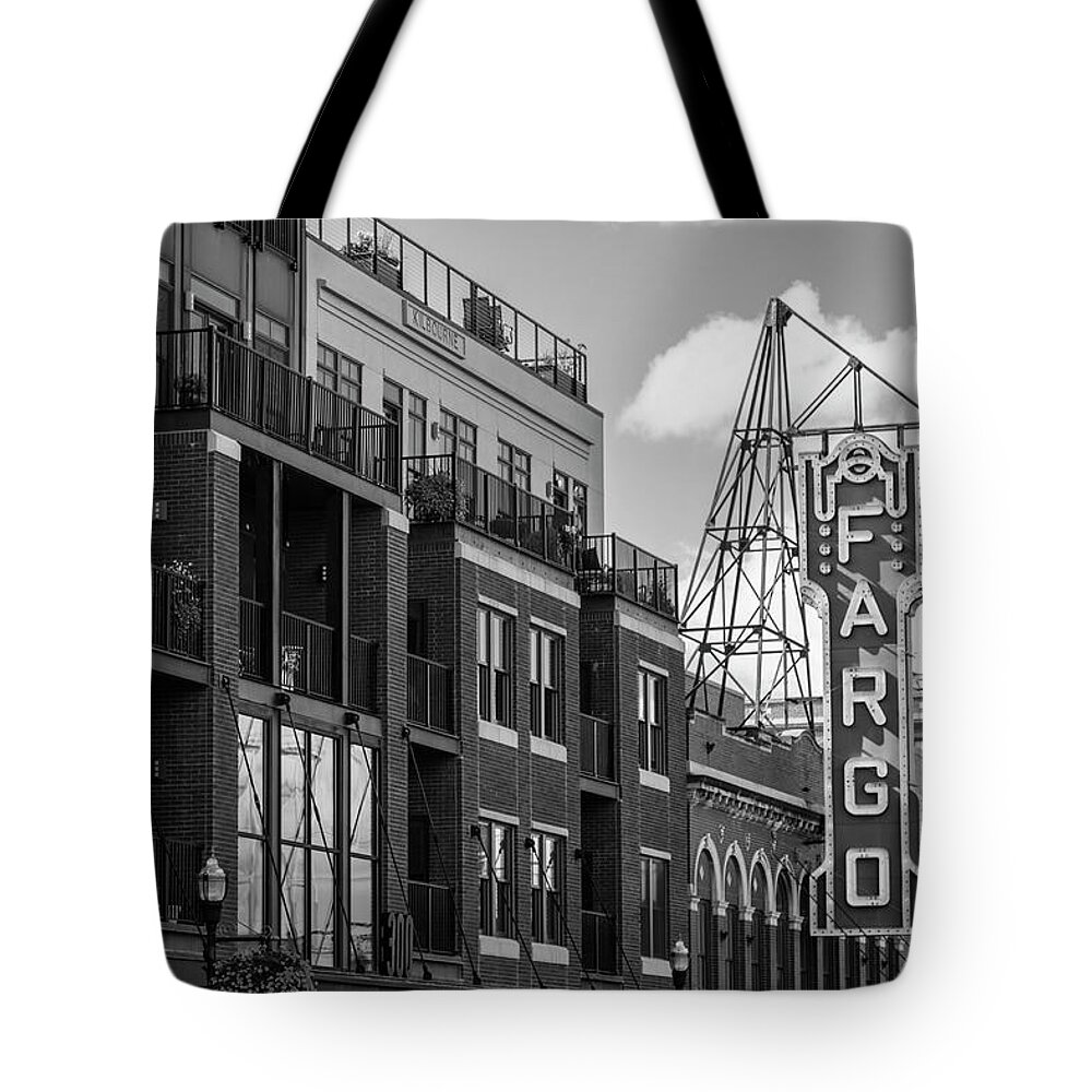 North Dakota Tote Bag featuring the photograph Fargo Theater Sign and Buildings by John McGraw