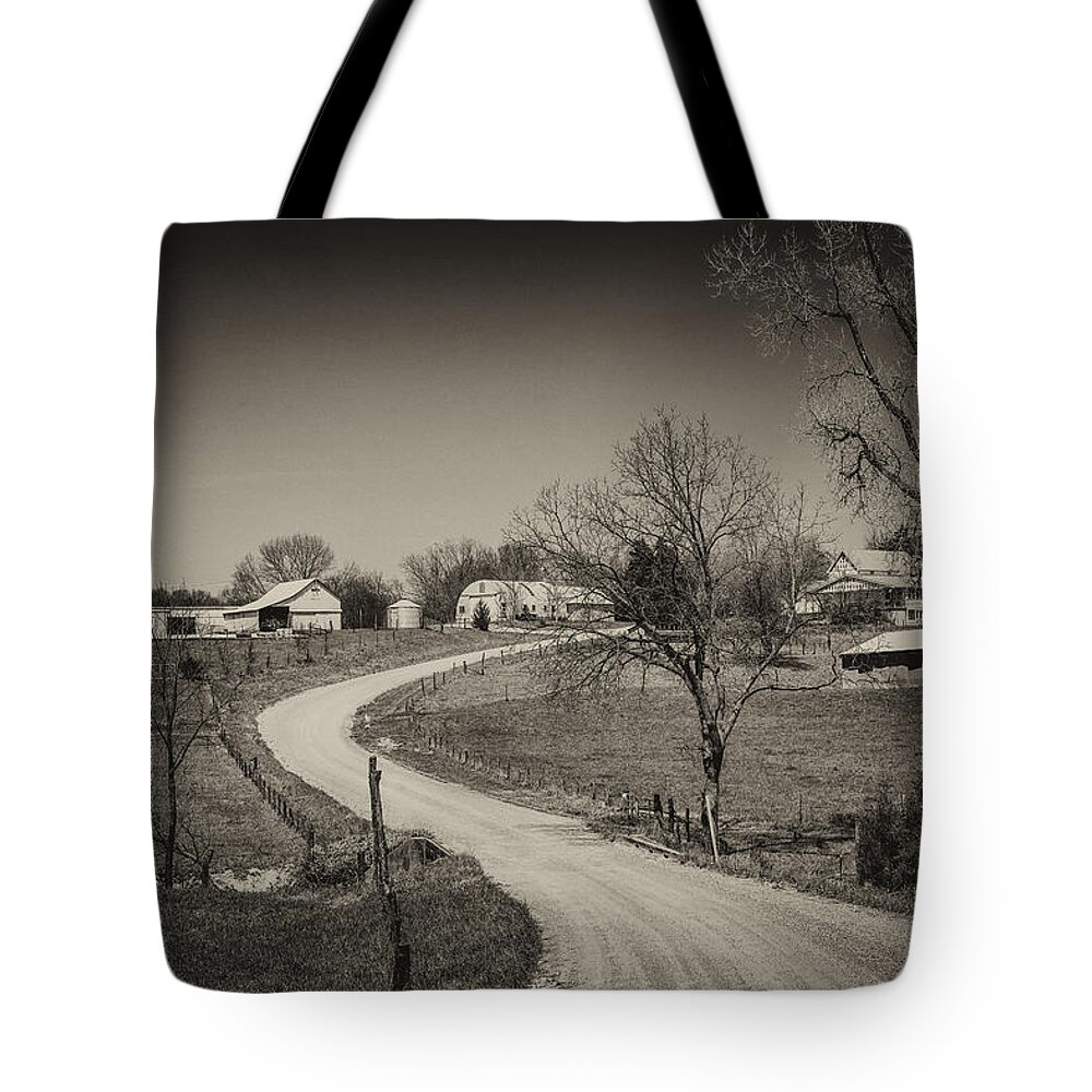 Farm Tote Bag featuring the photograph Farm in Gasconade County MO monotone_DSC4116 by Greg Kluempers