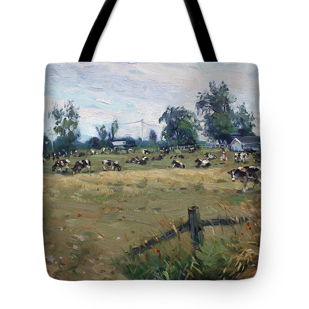 Farm Tote Bag featuring the painting Farm in Terra Cotta ON by Ylli Haruni