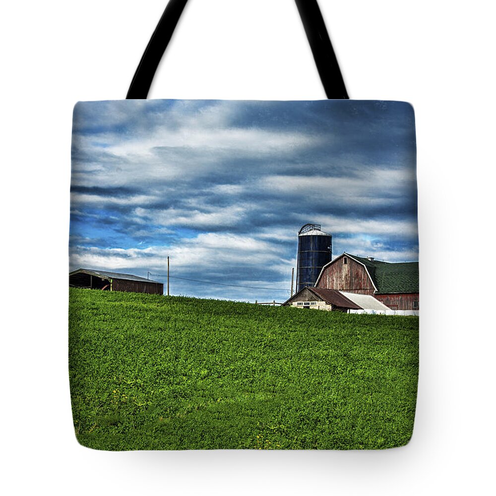 Farm Tote Bag featuring the photograph Farm On The Hill by Cathy Kovarik