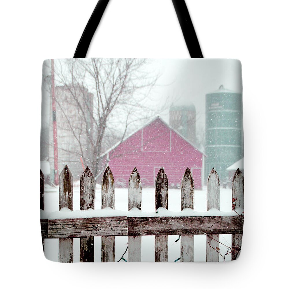 Farm Tote Bag featuring the photograph Farmline Christmas by Troy Stapek
