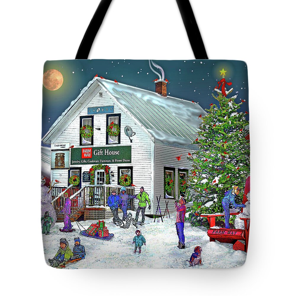 Farn Way Inc / Vermont Gear Tote Bag featuring the digital art Farmway in Bradford Vermont Winter by Nancy Griswold