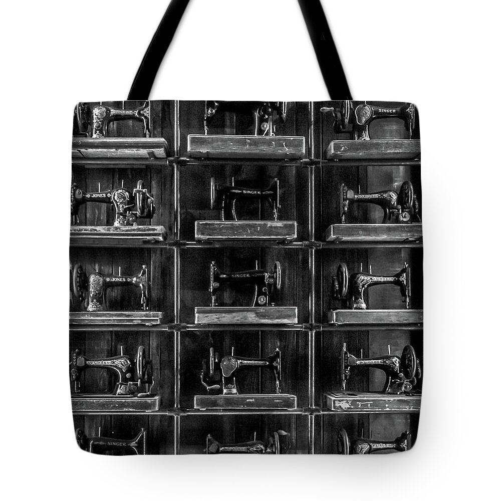 Repetition Tote Bag featuring the photograph Fashion Industrialism - BW by James Aiken