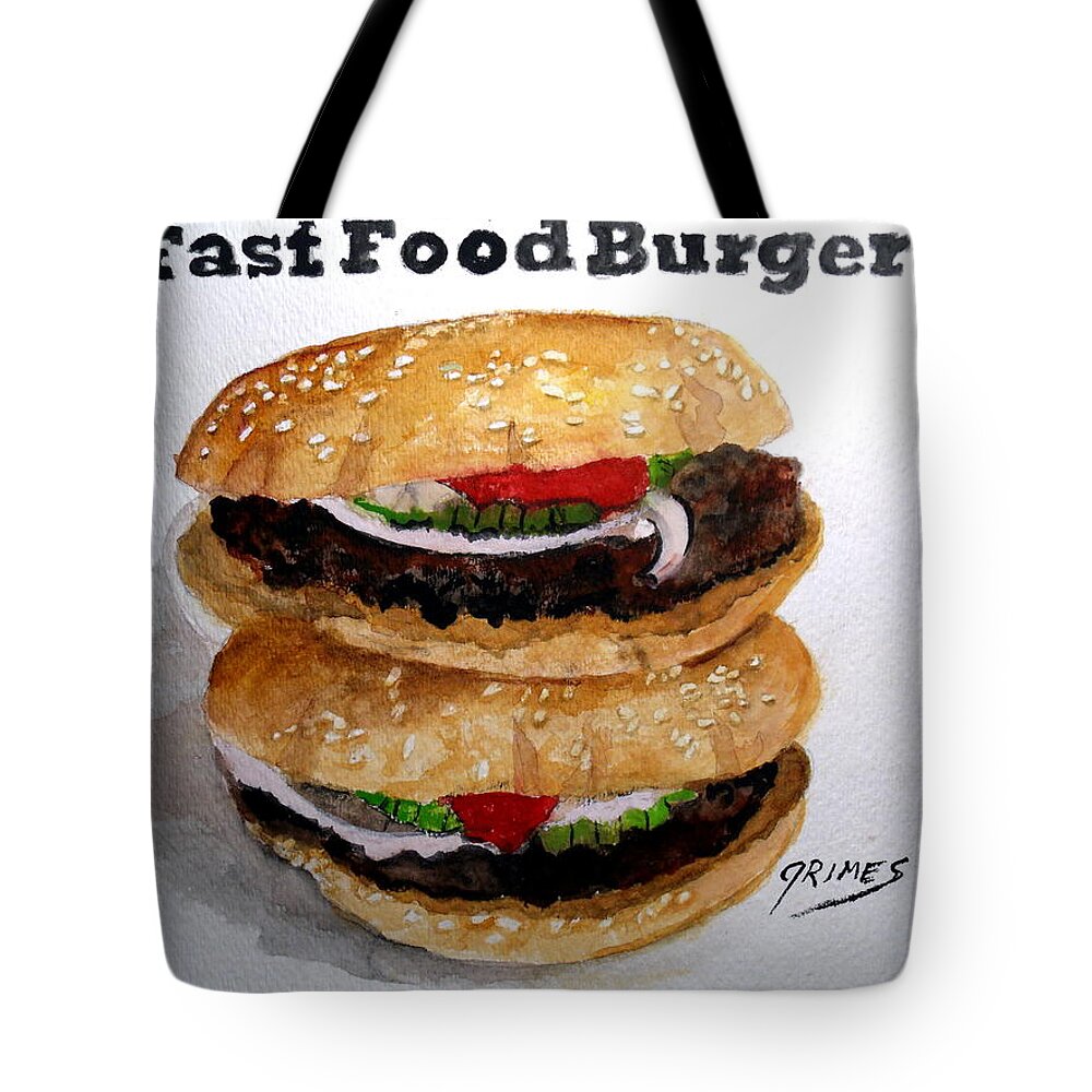 Hamburgers Tote Bag featuring the painting Fast Food Burgers by Carol Grimes