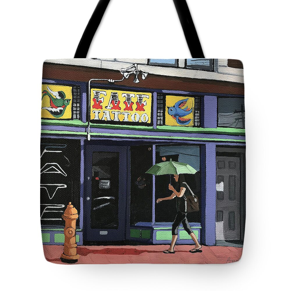 Woman Tote Bag featuring the painting Fate Tattoo by Linda Apple