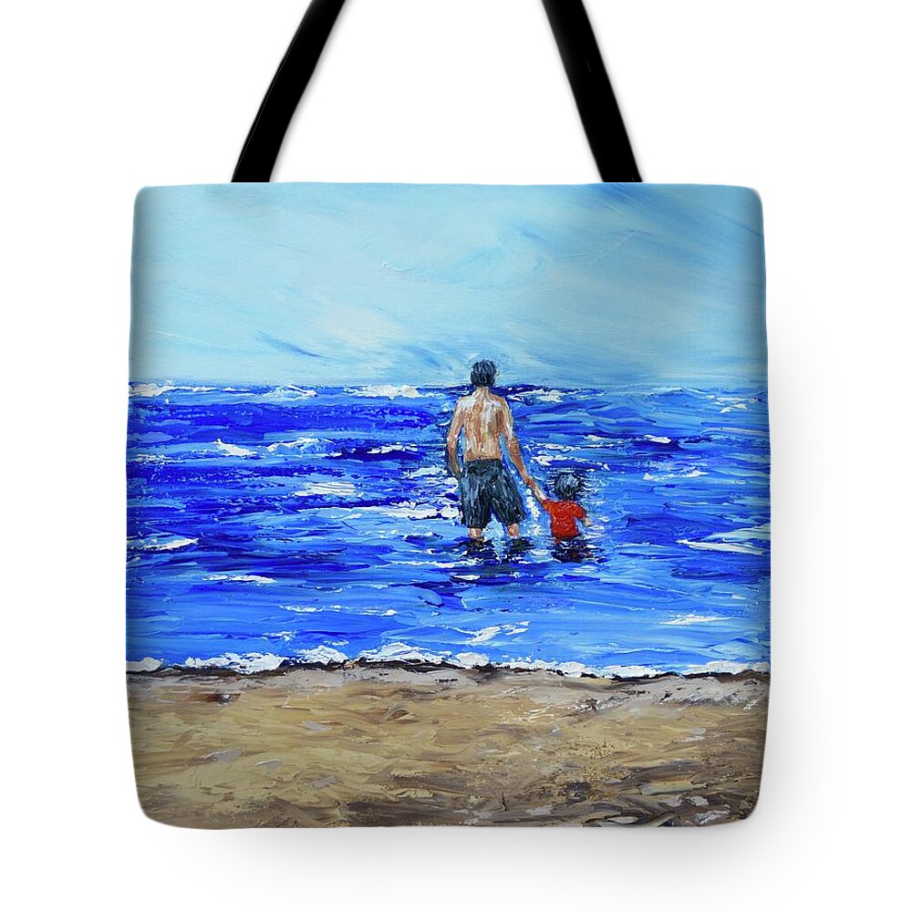 Father And Son Tote Bag featuring the painting Father and Son by Melissa Torres