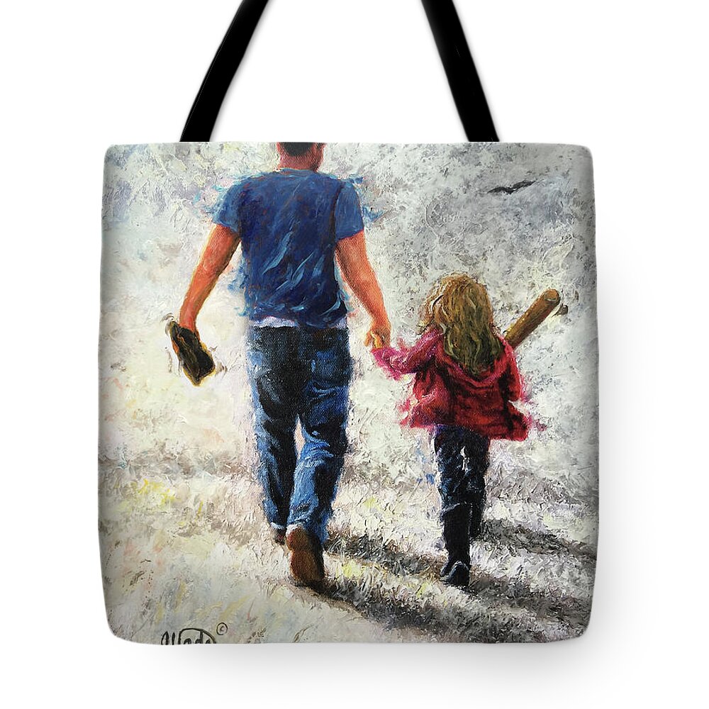 Father Daughter Tote Bag featuring the painting Father Daughter Baseball Practice by Vickie Wade