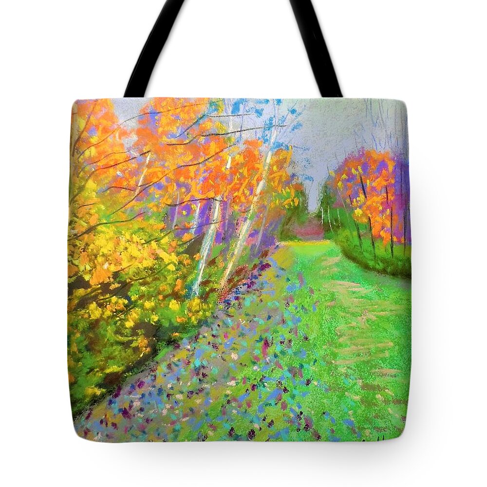 Pastels Tote Bag featuring the pastel Favorite Fall Scene by Rae Smith