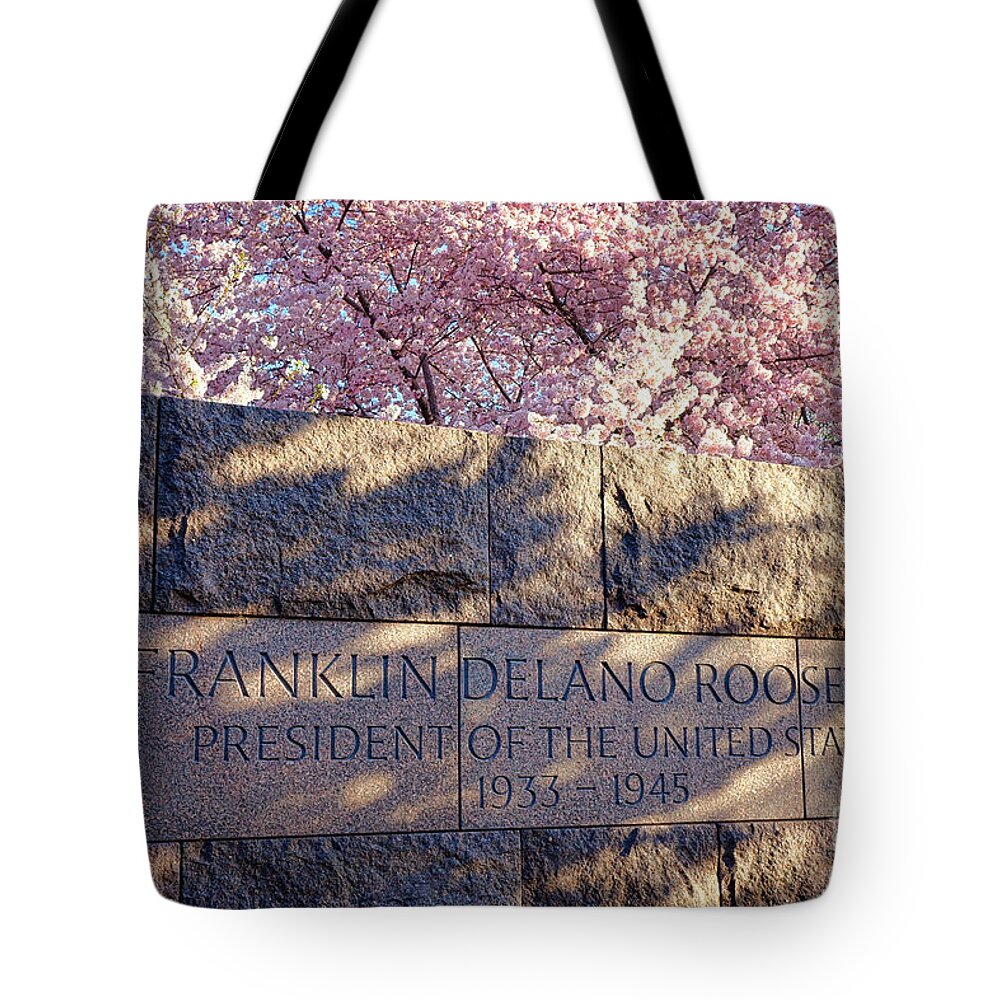 American Tote Bag featuring the photograph FDR Memorial Marker in Washington D.C. by Olivier Le Queinec