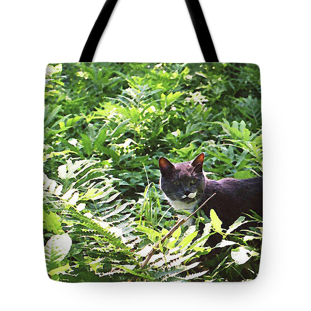 Cat In Woods Tote Bag featuring the photograph Fearless Hunter by Geoff Jewett
