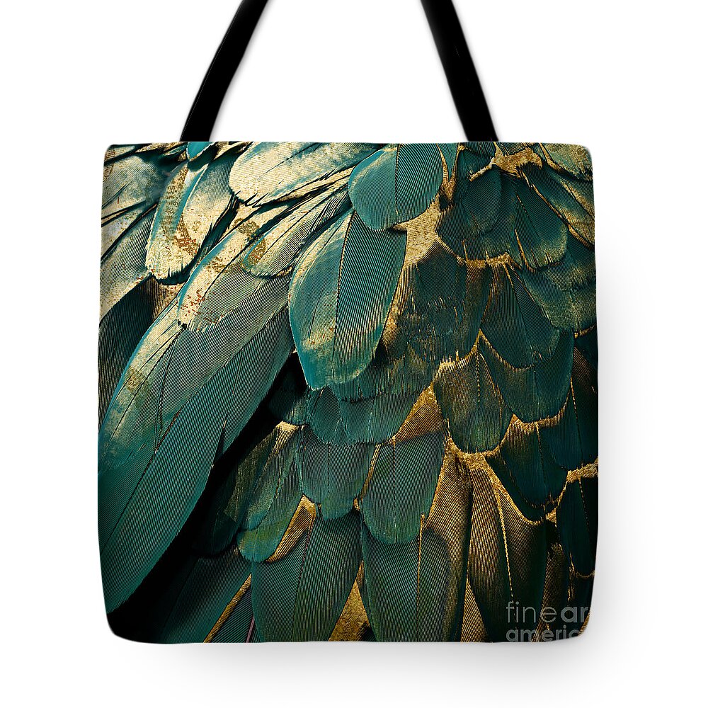 Feathers Tote Bag featuring the painting Feather Glitter Teal and Gold by Mindy Sommers