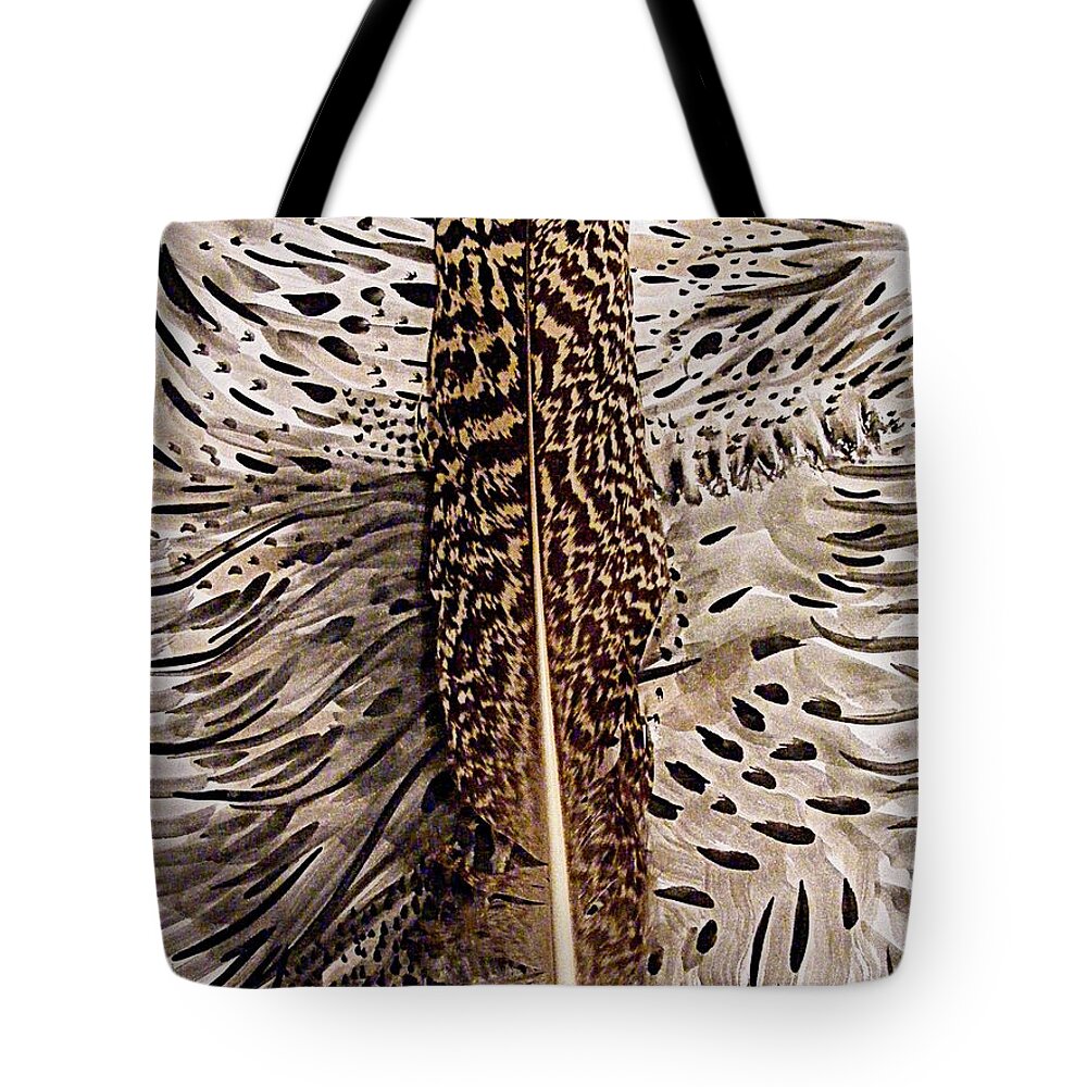 Mixed Media Tote Bag featuring the mixed media Feather by Nancy Kane Chapman