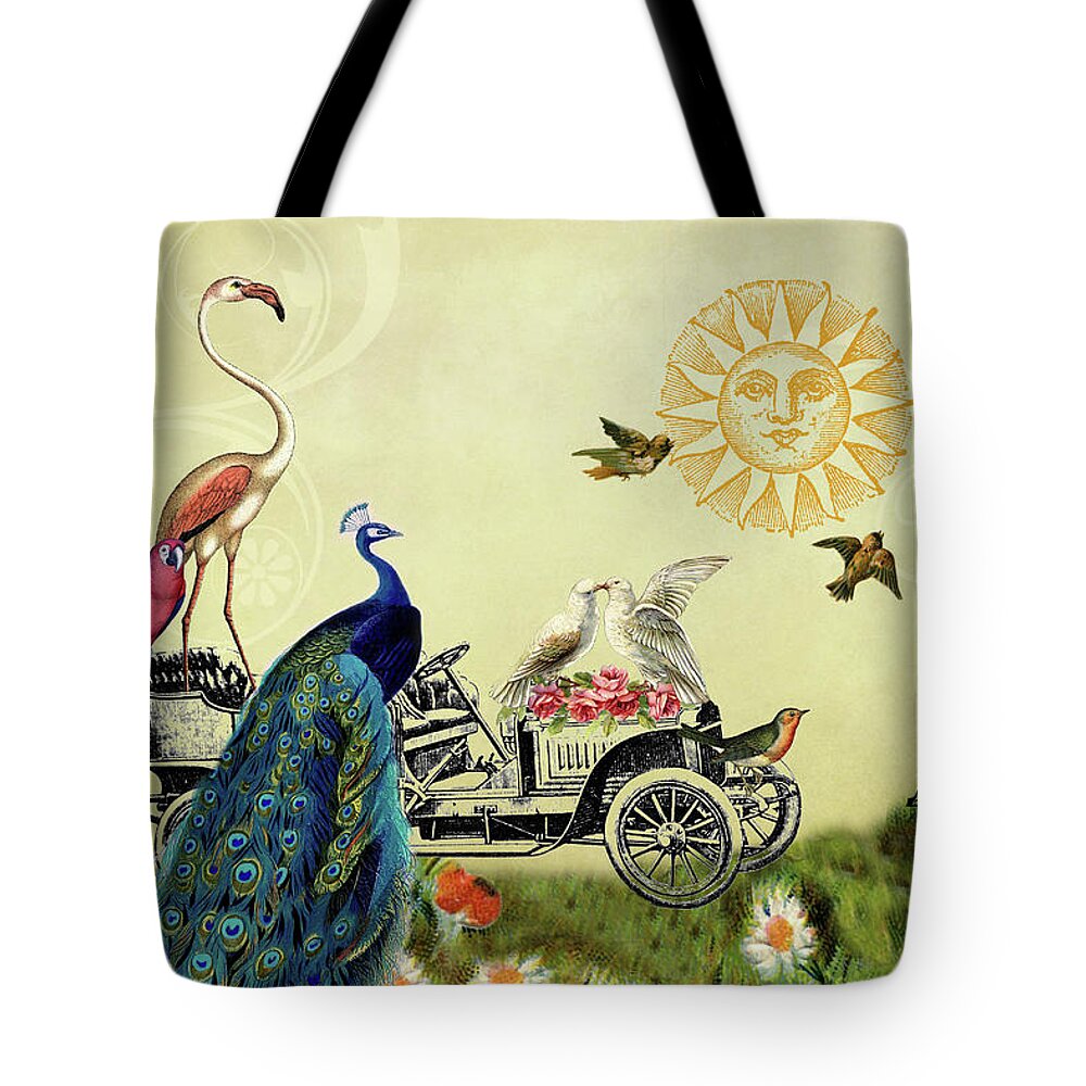 Whimsical Tote Bag featuring the digital art Feathered Friends in Paris, France by Peggy Collins