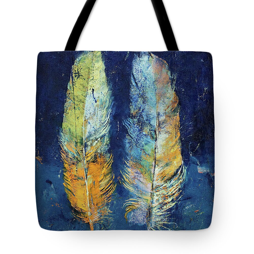 Abstract Tote Bag featuring the painting Feathers by Michael Creese