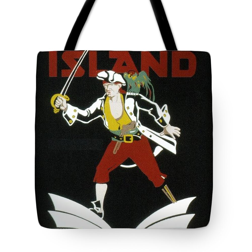 Treasure Island Tote Bag featuring the mixed media Federal Children's Theatre - Treasure Island - Retro travel Poster - Vintage Poster by Studio Grafiikka