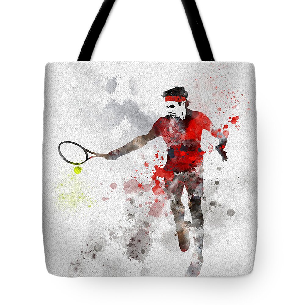 Roger Federer Tote Bag featuring the mixed media Federer by My Inspiration