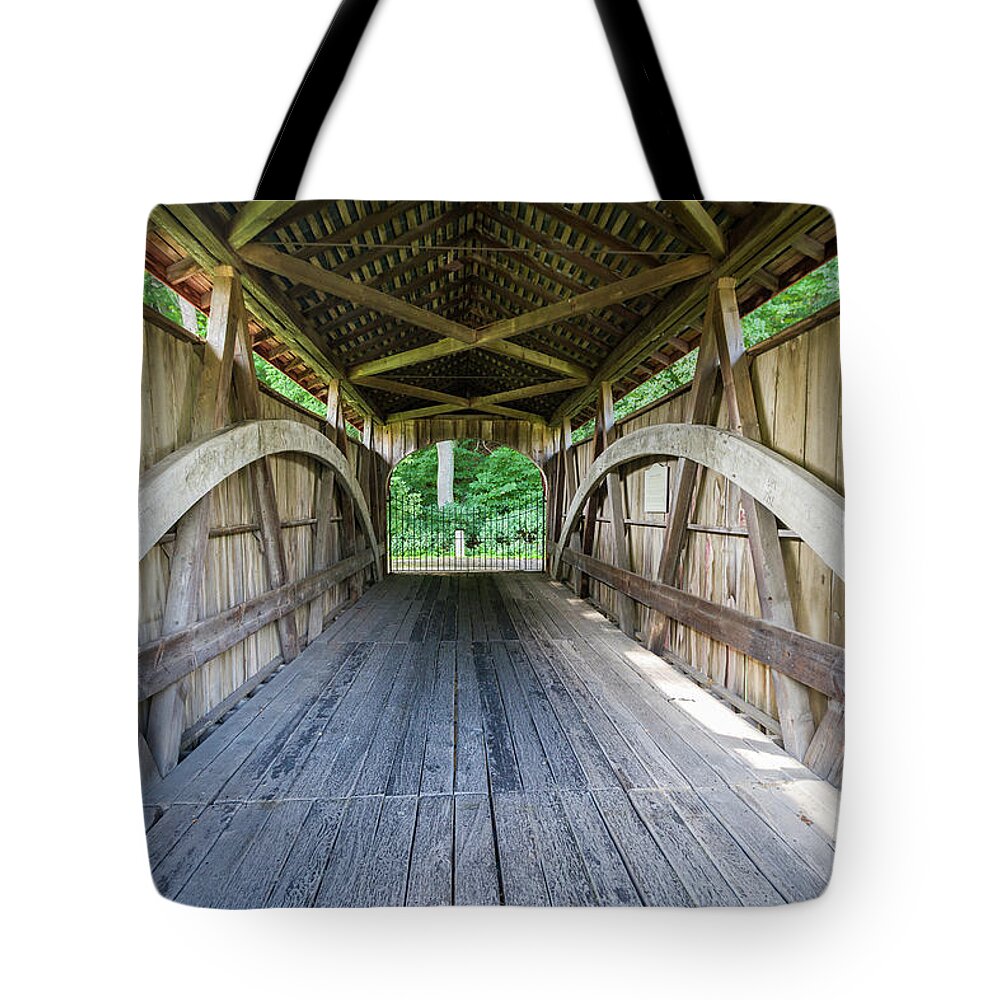 Bridge Tote Bag featuring the photograph Feedwire Covered Bridge - Carillon Park Dayton Ohio by Jack R Perry