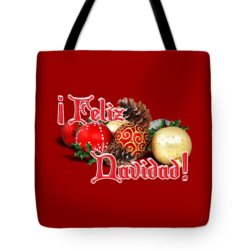 Feliz Navidad Tote Bag featuring the digital art Feliz Navidad - Ornaments by Gravityx9 Designs