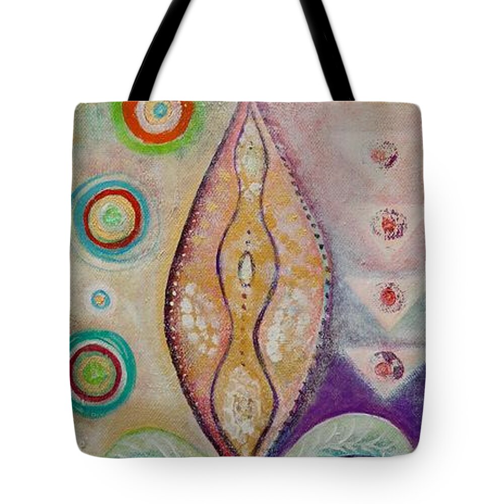 Tags Tote Bag featuring the painting Feminine Essence by Alex Florschutz