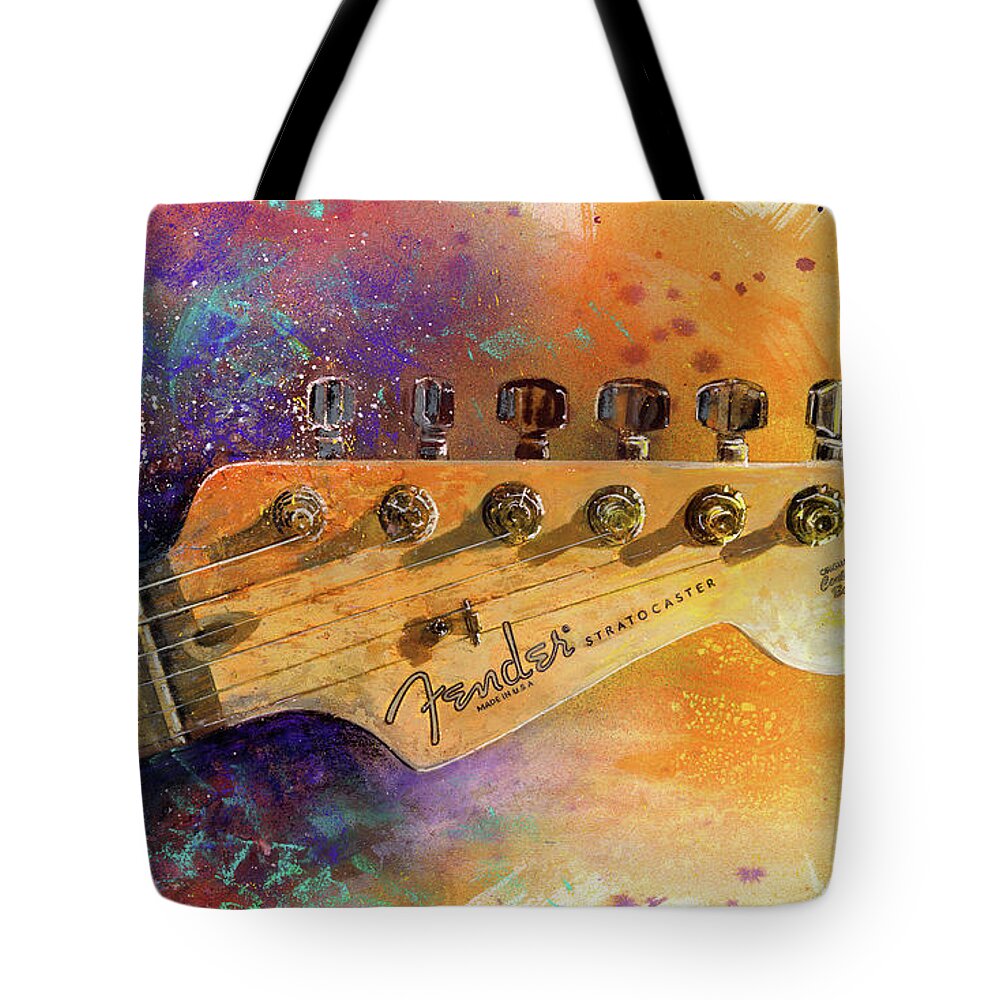 Fender Stratocaster Tote Bag featuring the painting Fender Head by Andrew King