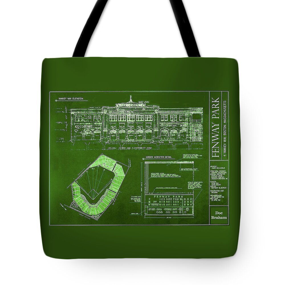 Fenway Park Tote Bag featuring the photograph Fenway Park Blueprints Home Of Baseball Team Boston Red Sox by Doc Braham