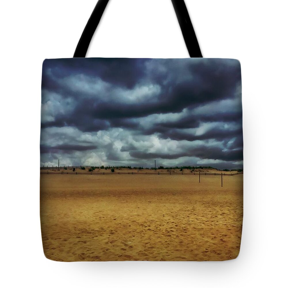 Beach Tote Bag featuring the photograph Fenwick Dunes by Chris Montcalmo