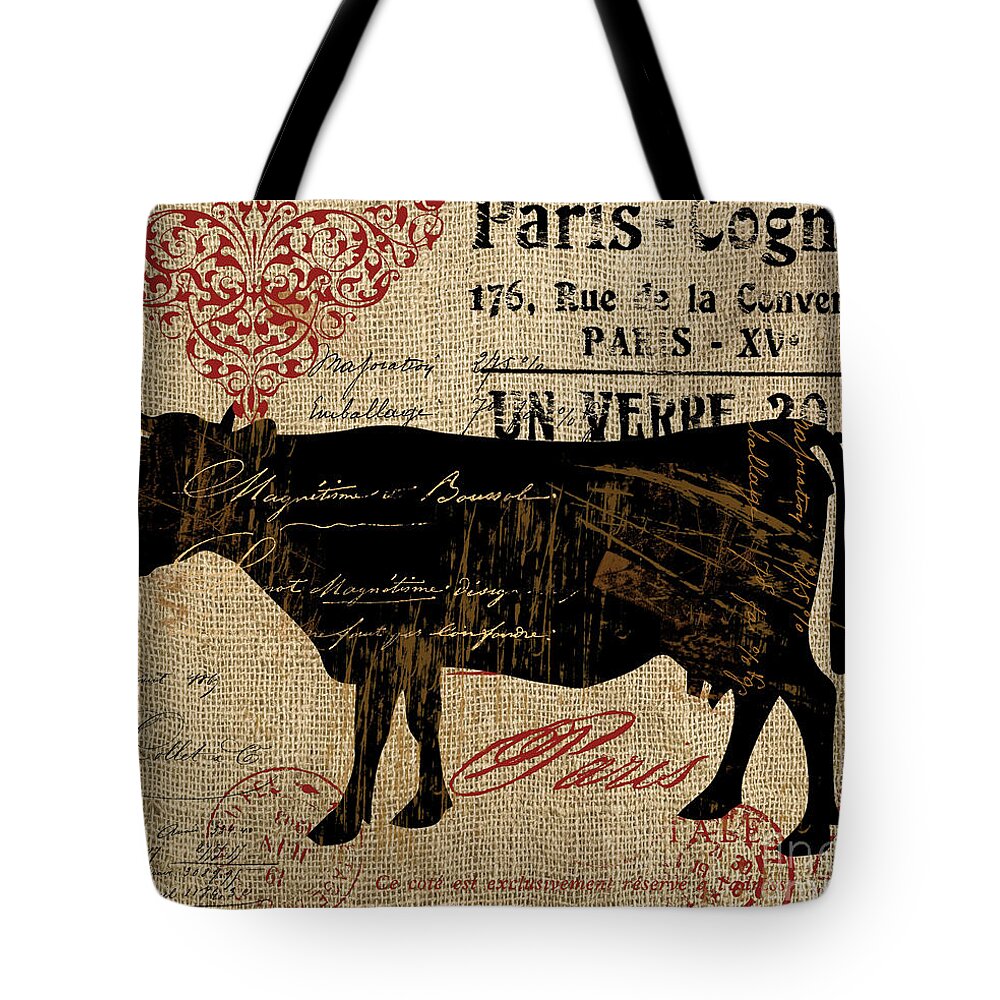 Cow Tote Bag featuring the painting Ferme Farm Cow by Mindy Sommers